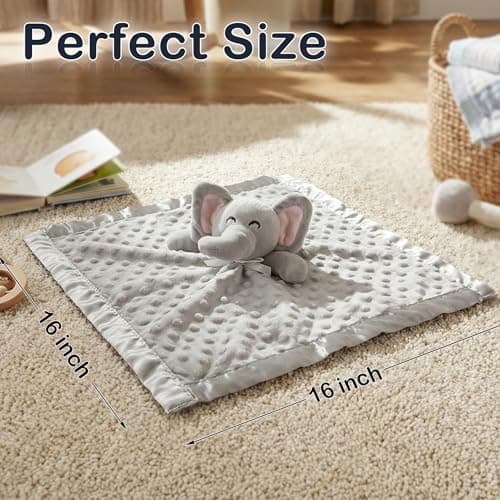 Pro Goleem Elephant Security Blanket, Soft Lovey Unisex Lovie Baby Gifts for Boys and Girls Snuggle Toy Stuffed Animal Newborn Essentials and Items Grey 16 Inch — view 7