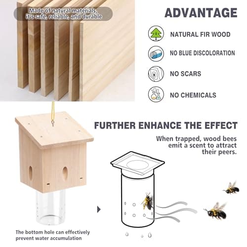 Carpenter Bee Trap for Outside - Pentroof Style Nature Hanging Wood Carpenter Bee Traps Outdoor - Best Bee Trap - Insect Traps with Removable Vault (1 Pack) — view 2