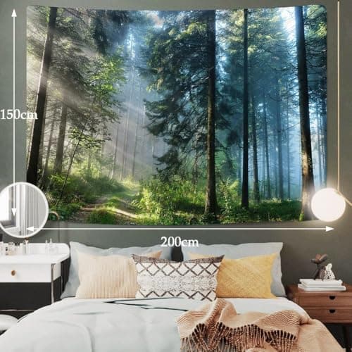 Jation Misty Forest Tapestry Sunshine Through Tree Nature Landscape Wall Tapestries Wall Hanging Poster Art for Home Headboard Dorm Decor (Forest, 200 * 150cm)