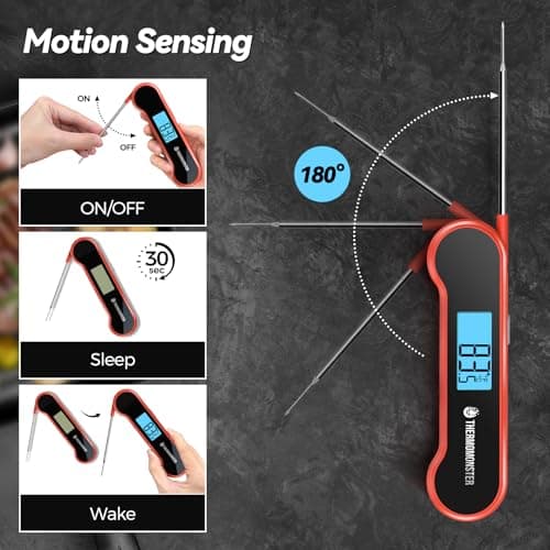 0.5 Sec Instant Read Meat Thermometer Digital with ±0.5℉ Precision, Food Thermometer for Cooking Kitchen Gadgets, Oven Grill Candy BBQ Essentials Accessories, Gifts for Him Dad Men Birthday, Red — view 5
