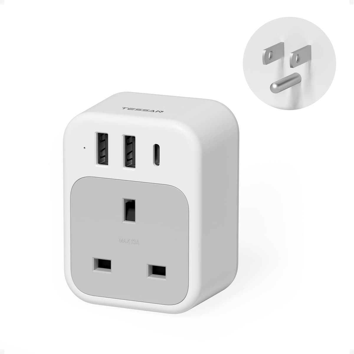 UK to Italy Plug Adapter, TESSAN Grounded Italy Plug Adapter with 2 USB Ports (1 USB C), Italian Travel Adaptor for Chile Ethiopia Libya Syria Tunisia Uruguay (Type L) — view 9