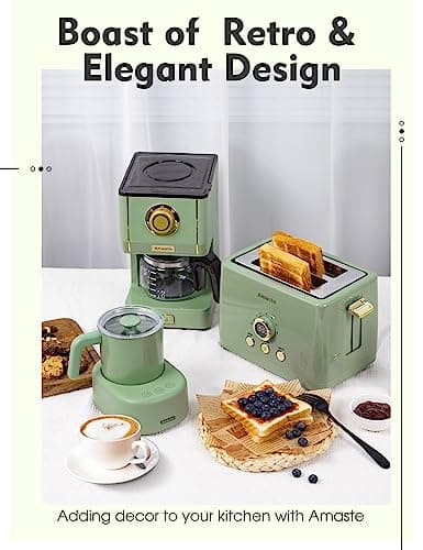 Amaste Drip Coffee Maker, Coffee Machine with 25 Oz Glass Coffee Pot, Retro Style Coffee Maker with Reusable Filter & Three Brewing Modes, Warming Plate, Matcha Green — view 2