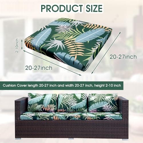 OKYUK 8pcs Stretch Patio Sofa Couch Cushion Covers,Outdoor Cushion Covers Replacement,Couch Slipcovers Sofa Seat Cover Cushion Cover Porch Patio Washable Furniture Protector(Cover Only,Green Forest)