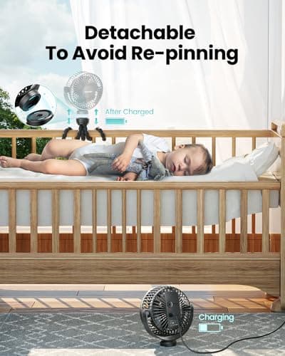 Gaiatop Mini Portable Stroller Fan, Battery Operated Small Clip on, Detachable 3 Speed Rechargeable, 360° Rotate Flexible Tripod Better Cooling for Car Seat Crib Treadmill Travel Black — view 3