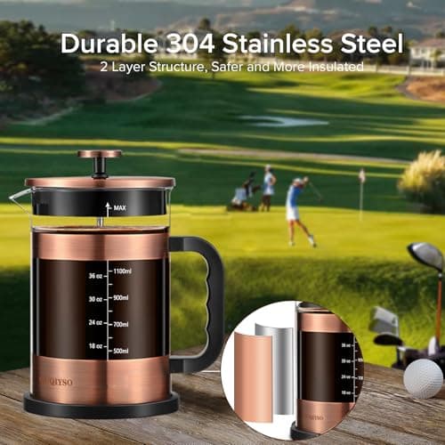 QUQIYSO French Press Coffee Maker 51oz, Large French Press, Thickened Glass — view 2