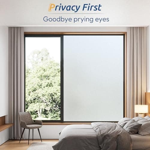 rabbitgoo Window Films for Privacy, Static Cling Frosted Glass Sticker, Non-Adhesive Privacy Film Sun Blocking Window Covering Frosting Vinyl Bathroom Sliding Glass Door, 44.5 x 200cm, Pure Frosted