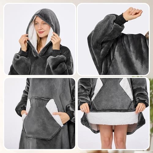 Ramees Wearable Blanket Hoodie, Oversized Sherpa Fleece Sweatshirt Blanket with Sleeves and Pockets — view 3