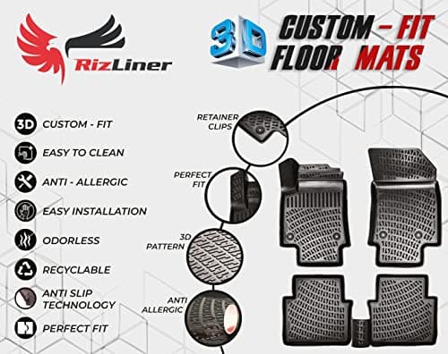 RizLiner Ford Escape 2013-2019 & C-MAX 2013-2018 Floor Mats 3D Custom Fit Rubber Car Mats Laser Measured Floor Liners All Weather 1st & 2nd Row Heavy Duty Waterproof Non-Slip TPE (Front & Rear) — view 5
