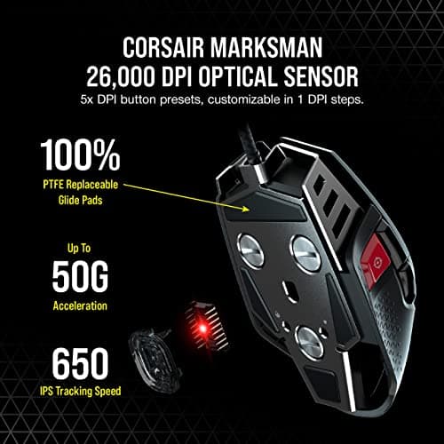 Corsair M65 RGB Ultra Tunable FPS Gaming Mouse - CORSAIR Marksman 26,000 DPI Optical Sensor, Optical Switches, AXON Hyper-Processing Technology, Sensor Fusion Control, Tunable Weight System - Black — view 3