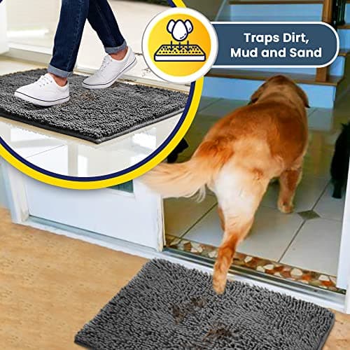 Muddy Mat® AS-SEEN-ON-TV Highly Absorbent Microfiber Door Mat and Pet Rug, Non Slip Thick Washable Area and Bath Mat Soft Chenille for Kitchen Bathroom Bedroom Indoor and Outdoor - Grey Small 28"X18" — view 2