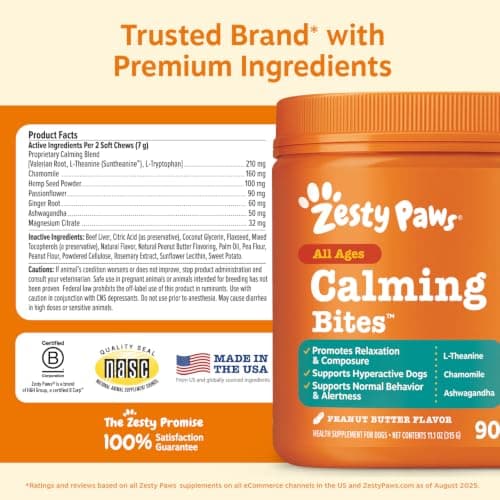 Zesty Paws Calming Chews for Dogs Composure & Relaxation for Everyday Stress & Separation Peanut Butter 90 Count — view 6