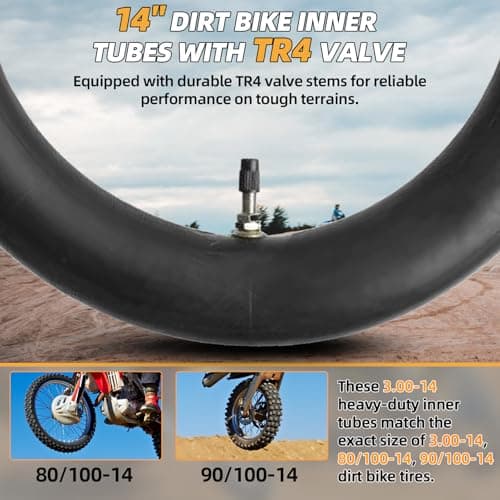 AR-PRO 3.00-14 Dirt Bike Inner Tubes with TR4 Straight Valve, Heavy Duty 90/100-14 Rear Motorcycle Inner Tube for 110cc 125cc 140cc Dirt Pit Bike Tires (1-Pack) — view 3