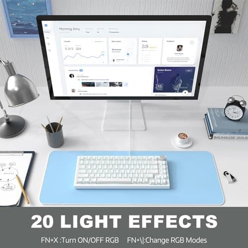 ATTACK SHARK Ajazz AK820 Mechanical Keyboard with CNC Knob Control,75% Gasket Mount Keyboard and Detachable USB Wired Gaming Keyboard for Win/Mac,Blue Light,NKRO,Blue Clicky Switch(White) — view 5