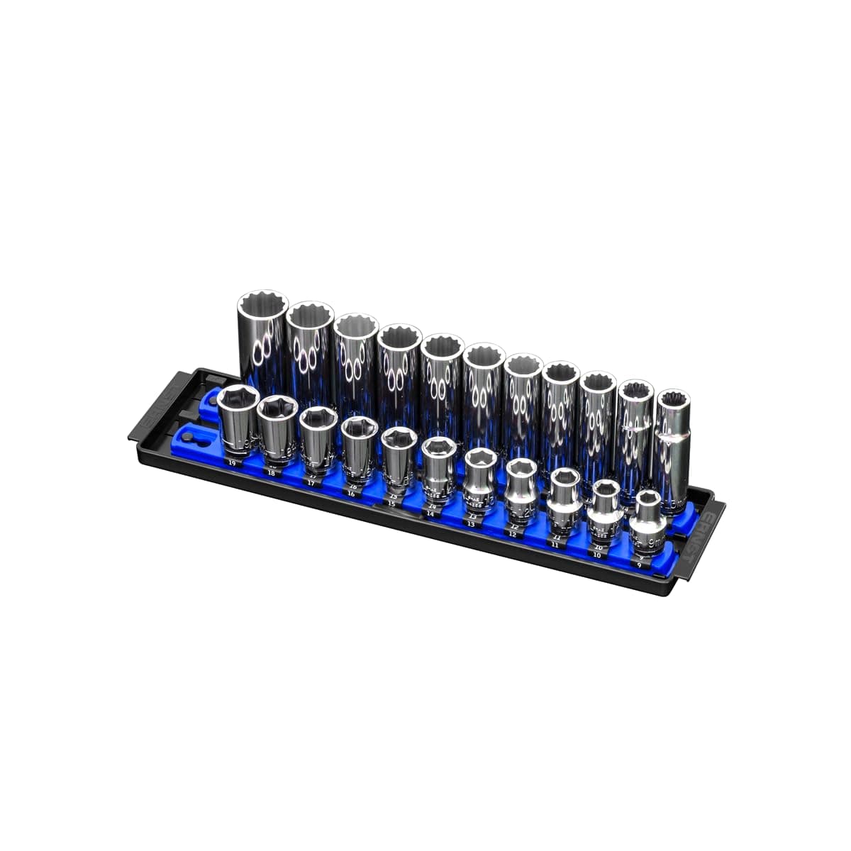 Ernst Manufacturing Twist-Lock Socket Boss Premium 2-Rail 1/2-Inch-Drive Socket Organizer, 13-Inch, Blue (8497) — view 2