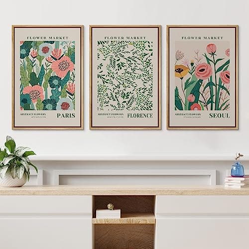 wall26 Framed Canvas Print Wall Art Set Watercolor Pastel Vibrant Flower Market Prints Nature Wilderness Illustrations Modern Art Decorative Floral Botanical Minimal for Bedroom - 24"x36"x3 Natural — view 2