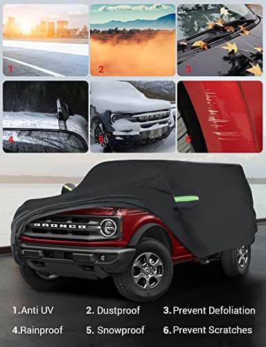 Proadsy Car Cover Compatible with Ford Bronco 4 Door 2021-2025 6 Layers 210T Windproof All Weather Waterproof Sun Rain UV Dust Snow Protection Outdoor Covers — view 8