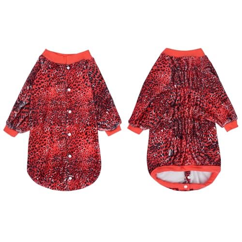 LovinPet Large Dog Winter Flannel Coat, Warm Dog Coat with Front Sleeves and Snap Buttons, Easy-Care Full-Coverage Layer for Cold Weather, Pink Dot Leopard Prints, XXL — view 8