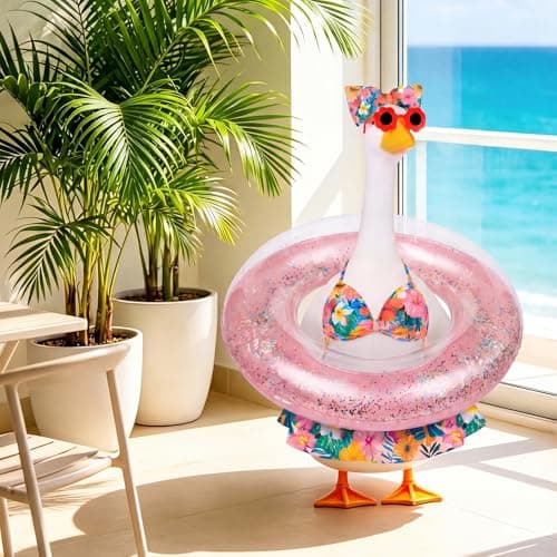 Ciyufavo 23 in Porch Goose Summer Outfit Bikini, Hawaiian Porch Goose Swimsuit Clothes Costume Accessories with Bow Glasses Swim Ring for 23" Summer Goose Garden Patio Statue Decor (Flower) — view 2