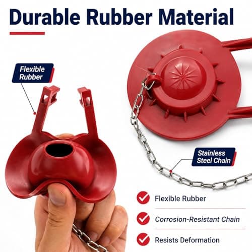2-Inch Toilet Flapper Replacement Kit, Universal Flush Valve Flapper - Fits Kohler, Toto & American Standard, Water-Saving Rubber with Stainless Steel Chain & Hook, Easy to Install (Red)