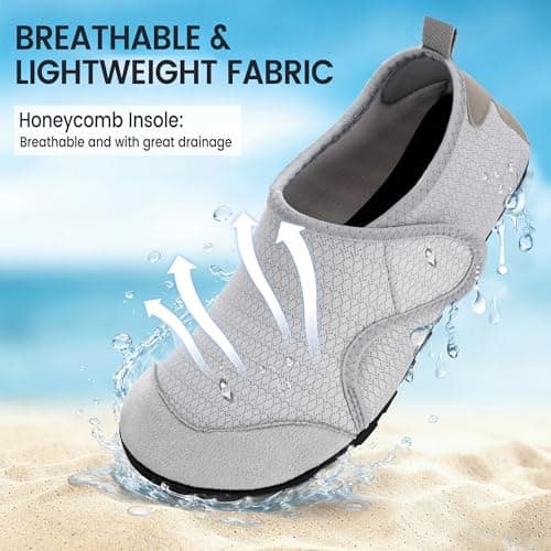 Water Shoes for Women Men Barefoot Beach Swim Aqua Socks Summer Wide Slides Sandals Quick Dry Pool River Sea Sock Shoes (Grey, US Footwear Size System, Adult, Men, Numeric Range, Medium, 5, 6)