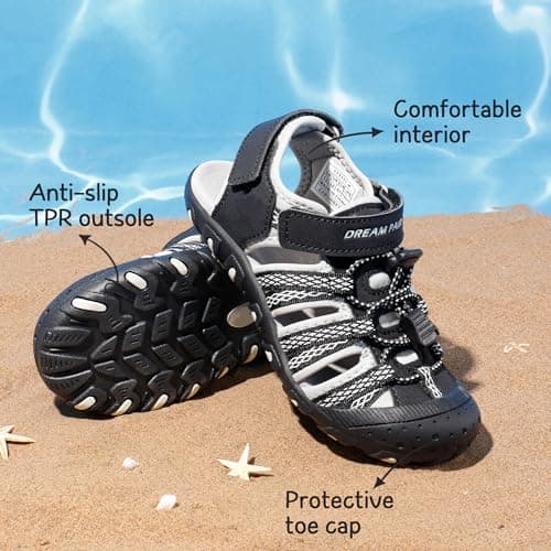 DREAM PAIRS Kids Sandals Toddler Girls & Boys Summer Outdoor Athletic Sport Sandals for Toddler/Little Kids/Big Kids,Size 1 Little Kid,Black/Grey,171111-K — view 3