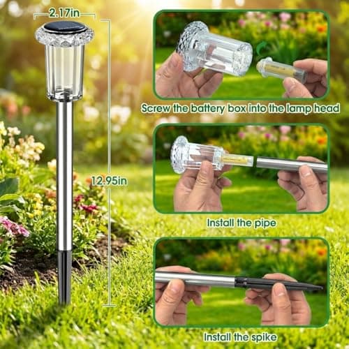 Eyrosa Solar Outdoor Lights, 10 Pack Solar Pathway Lights Outdoor Waterproof, Stainless Steel Solar Stake Lights for Garden Yard Path Walkway Driveway Patio Lawn Decor - Color Changing — view 5