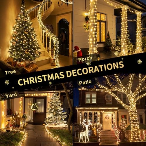 JMEXSUSS 200 LED Christmas Lights Indoor Outdoor, Connectable Warm White Christmas Tree Lights Clear Wire, 66 Ft Twinkle Fairy String Lights Plug in for Bedroom Wedding Christmas Tree Decorations — view 7