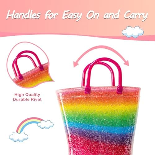 Toddler Rain Boots Kids Light Up Rain Boots for Girls Rainbow Waterproof Glitter Rainboot with Easy Pull On Handles, Toddler Size 9 — view 4