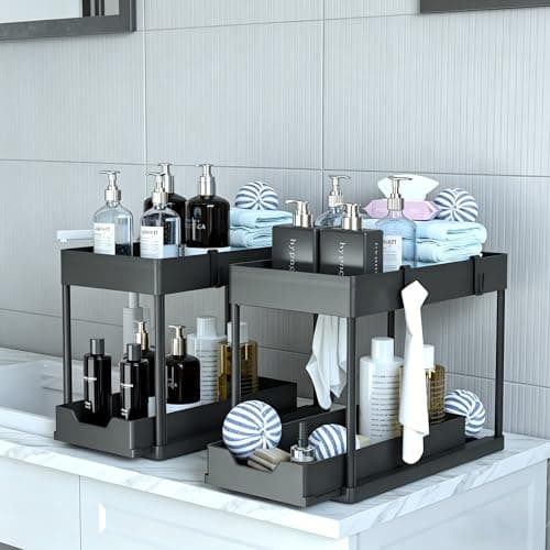 DEKAVA Under Sink Organizer 2 Pack, Bathroom Cabinet Organizer, 2 Tier Sliding Cabinet Basket Organizer Drawer, Multi-Purpose Bath Collection Baskets for Bathroom (Black) — view 2