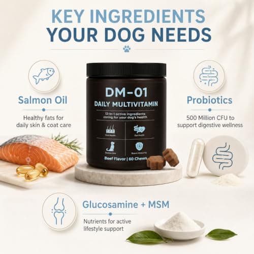 DM-01 Daily Multivitamin for Dogs, Salmon Oil, Probiotics, Beef, 60 Count — view 3