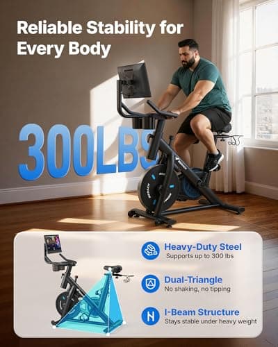 MERACH Exercise Bike, Brake Pad Stationary Bike with Exclusive App, Low Noise Indoor Cycling Bike with 270lbs Weight Capacity, Tablet Mount and Fitness Courses for Weight Loss-Blue — view 3
