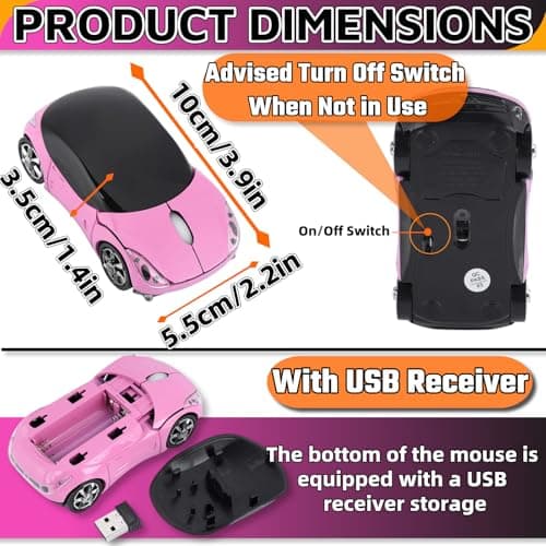 HUGJEPTTY Pink Wireless Mouse，1600DPI 2.4G with USB Reciver Car Mouse for Computer Wireless Computer Mouse Wireless USB Wireless Mouse for Laptop Computer Tablet for Windows for Mac OS（Pink） — view 2