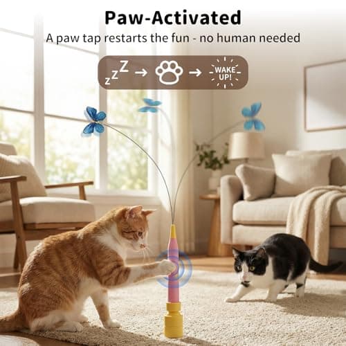 JoyBruko Interactive Cat Toys for Indoor Cats, Automatic Cat Wand Toy Enrichment for Bored Kitten, Spin Butterfly with Self-Holding Suction Base, Rechargeable Electric Moving Feather Stimulating Toy — view 2