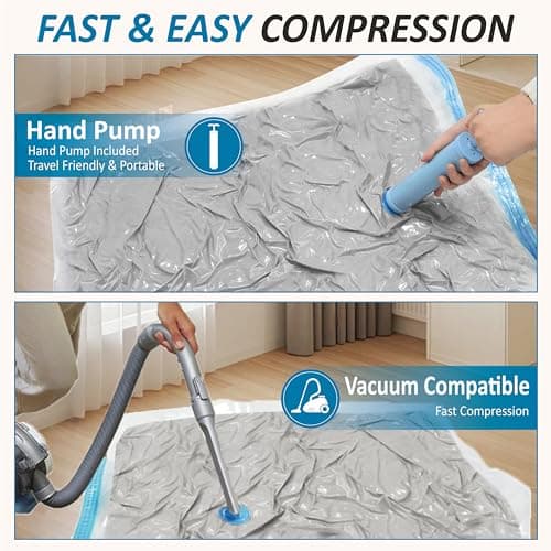 20 Pack Vacuum Storage Bags, Space Saver Bags (4 Jumbo/4 Large/4 Medium/4 Small/4 Roll) Compression Storage Bags for Comforters and Blankets, Vacuum Sealer Bags for Clothes Storage, Hand Pump Included — view 5