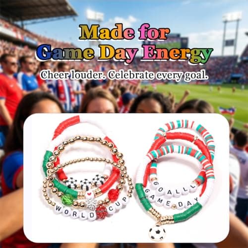 AICase Soccer Bracelets for FIFA World Cup 2026 Gifts, Game Day Mexico Soccer Fan Merch Bracelet Gear Merchandise Jersey Outfits Jewelry Accessories for Women Men Soccer Moms Party Favors Birthday — view 2