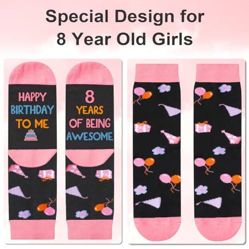 8 Year Old Girl Gift Ideas, Socks for 8 Year Old Girls, 3D Pop Up Birthday Card, 8th Birthday Gifts for Girls — view 3