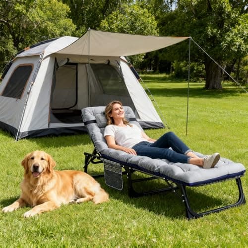 DoCred Folding Chaise Lounge Chair, Folding Cot, 5-Position Adjustable Heavy Duty Patio Chaise Lounges for Outside, Poolside, Beach, Lawn, Camping — view 3
