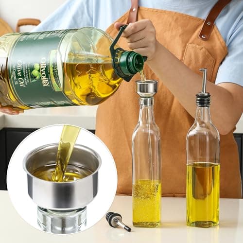 AOZITA 17oz Clear Glass Olive Oil Dispenser Bottle - 500ml Oil & Vinegar Cruet with Pourers and Funnel - Olive Oil Carafe Decanter for Kitchen — view 5