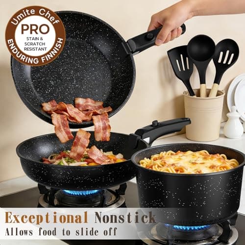 Umite Chef 21Pcs Pots and Pans Set Non Stick, Nonstick Ceramic Cookware Sets Detachable Handle, Non Toxic Healthy Induction Cookware, Kitchen Cooking Set, with Frying Pans Set, Dishwasher/Oven Safe — view 3