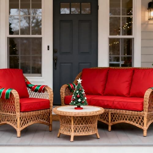 FLYMEI Patio Cushion Covers 25x25x5 Waterproof Outdoor Cushion Cover Replacement 2Packs Outdoor Seat Cushion Slipcover for Rattan Chair Sofa, Red — view 8