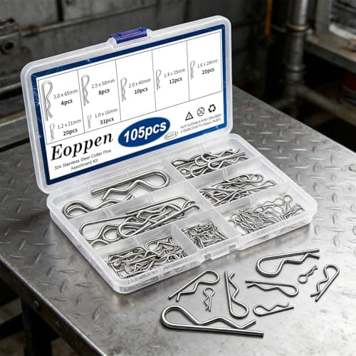 Eoppen 105Pcs Cotter Pin Assortment Kit - 304 Stainless Steel 7 Sizes R Clips Cotter Pins for Automotive, Trailer, Hitch Pin Lock System — view 5
