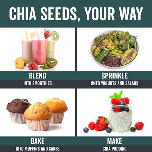 Viva Naturals Organic Chia Seeds, 2 lb – Plant-Based Omega-3s & 6s and Vegan Protein, Non-GMO, Black Chia Seeds Organic, Graine de Chia – Perfect for Smoothies, Salads, and Chia Seed Pudding — view 4