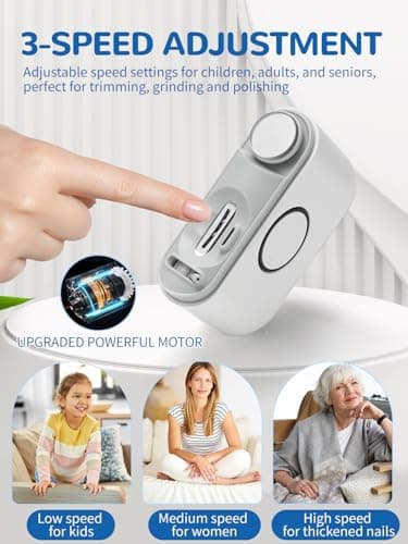 ONEDONE Electric Nail Clipper - 3-in-1 Rechargeable Baby Nail Trimmer Electric Nail File with Dual Blades 3 Speeds Fingernail Grinder Safe for Baby Women Seniors w/Ingrown Toenail Clippers — view 3