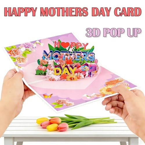 Mother's Day Card, 3D Pop Cards for Mom, Pink Happy Mother's Day Flowers Greeting Card with European Pearlescent Envelope and Note Card — view 5