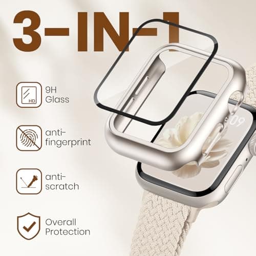 Knossen Slim Band and Case Compatible with Apple Watch Bands for Women 42mm 40mm 41mm 44mm 45mm 46mm - 3-in-1 Thin Magnetic Stretchy Strap and Screen Protector Cover for iWatch Series 4-11/SE/SE2/SE3 — view 3
