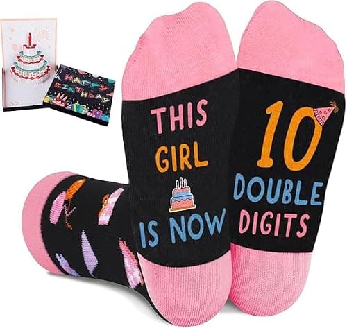 10 Year Old Girl Gift Ideas, Socks for 10 Year Old Girls, 3D Pop Up Birthday Card, 10th Birthday Gifts for Girls