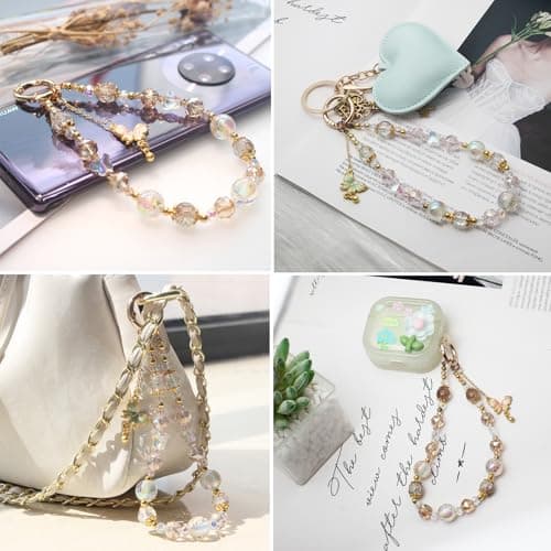 Beaded Phone Wrist Strap, Crystal Key chain Wristlet, Cute Purse Bag Charms — view 5