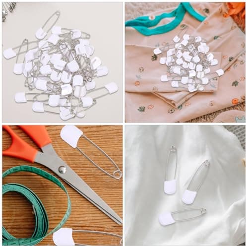 Beavorty 60Pcs Diaper Safety Pins White Zinc Alloy Large Locking Closure Plastic Head Cloth Nappy Baby Safety Brooch Pins for Diaper and Clothes — view 5