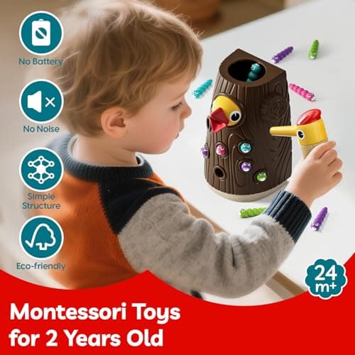 TOP BRIGHT Magnetic Pretend Play Game, Woodpecker & Worm Feeding Set, Fine Motor Skills Toy, Montessori Educational Gift for Toddlers — view 5