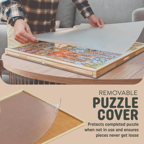 1500 Piece Wooden Jigsaw Puzzle Table - 6 Drawers, Rotating Puzzle Board | 35” X 28” Jigsaw Puzzle Board | Puzzle Cover Included - Portable Puzzle Tables for Adults and Kids by Beyond Innoventions — view 3
